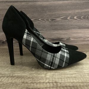 Penny Loves Kenny Plaid Heels SIZE 10 Black Velvet Pumps Pointed Toe